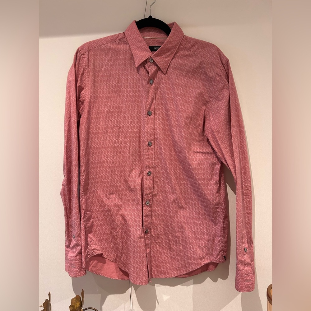 Hugo Boss Pink Geo Print Slim Fit Shirt